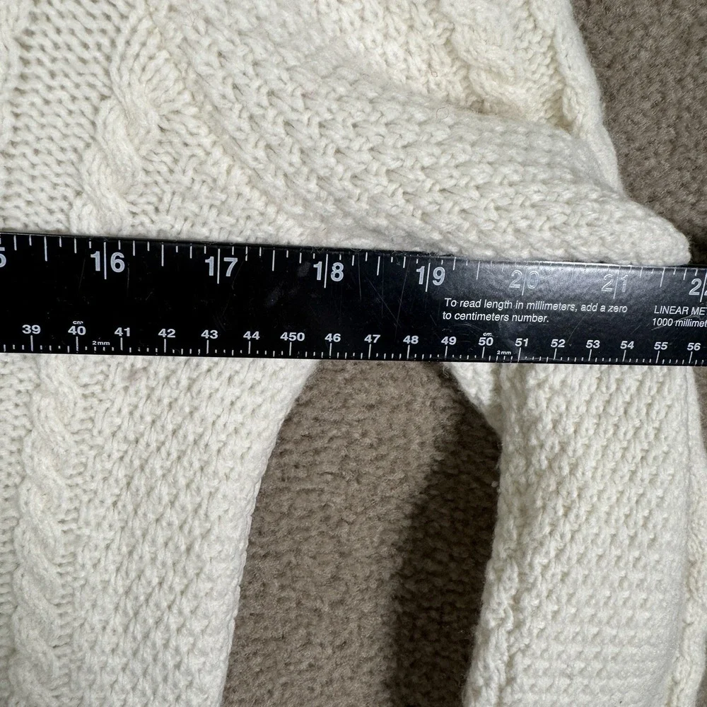 L.L. Bean Sweater Womens XS‎ Ivory Cable Knit Turtleneck Merino Wool Chunky